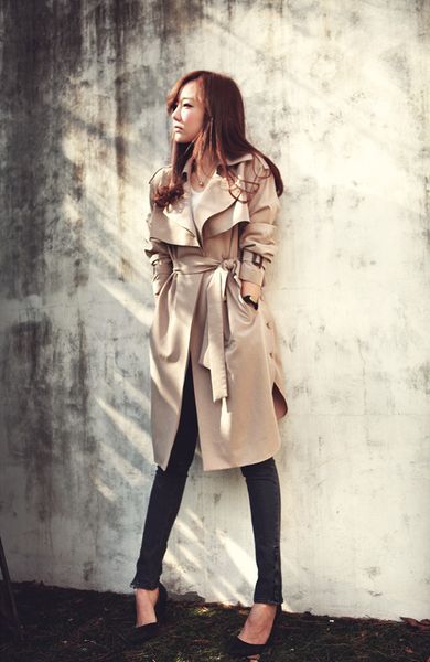 

2018 autumn and winter women's large size loose khaki windbreaker jacket blue slim belt cloak mujer windbreaker female abrigos, Tan;black