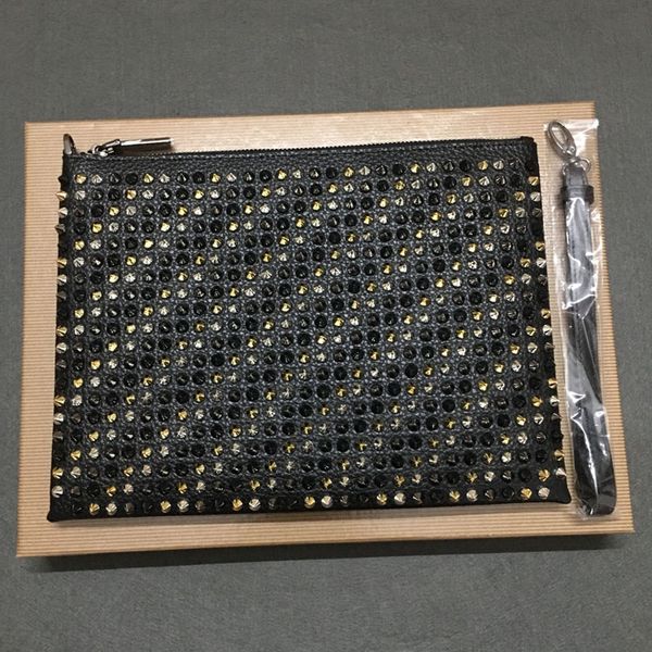 

new fashion women clutch bag genuine leather men envelope studded spikes wallet evening female luxury clutches bag with box
