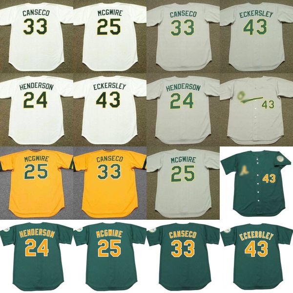 

oakland 24 rickey henderson 25 mcgwire 33 jose canseco 43 dennis eckersley 1 dick green 35 vida blue 34 dave stewart baseball jersey, Black