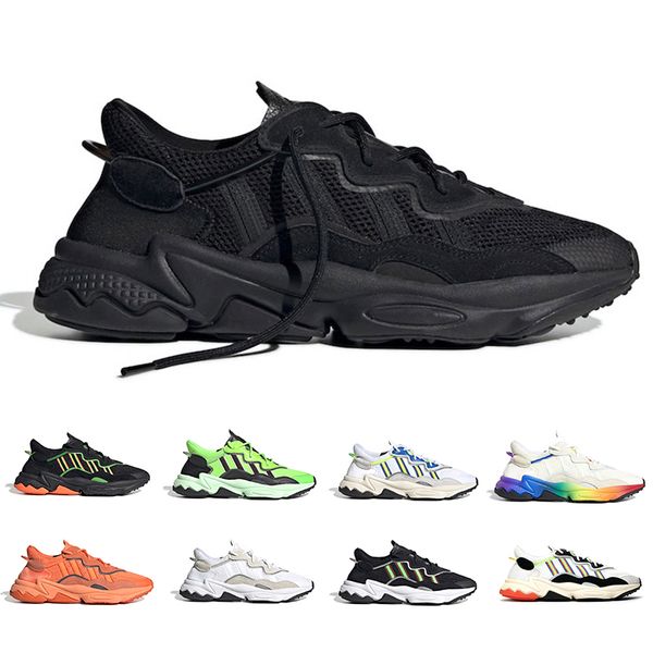 

triple black reflective xeno ozweego for men women casual shoes neon green solar yellow core black trainer sports sneakers size 36-45