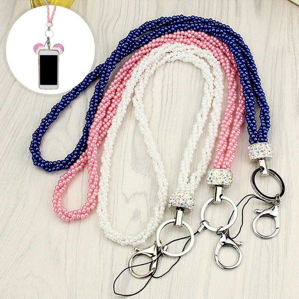 

one piece rhinestone lanyard fashion charm for girl lady lanyard pearl rhinestone mobile phone neck strap key holder, Silver