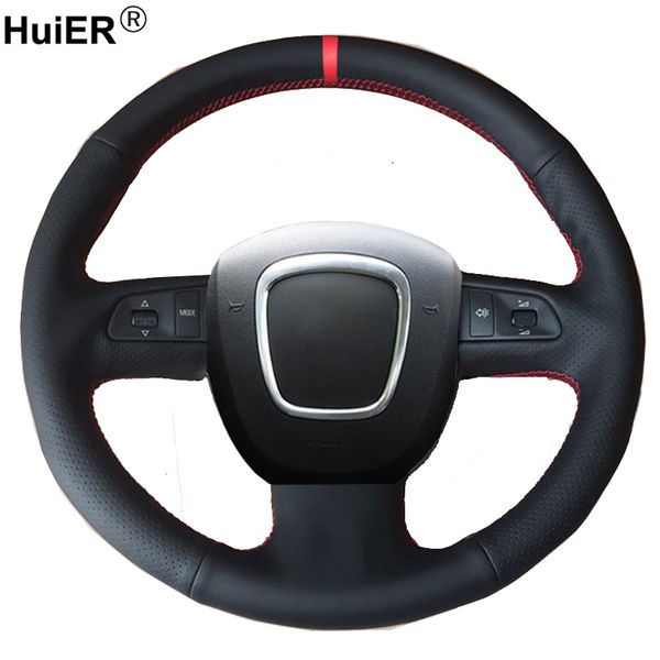 

huier hand sew car steering wheel cover red marker for a3 (8p) 2008-2013 a4 (b8) 2008-2010 a5 2008-2010 a6 (c6) 2007-2011