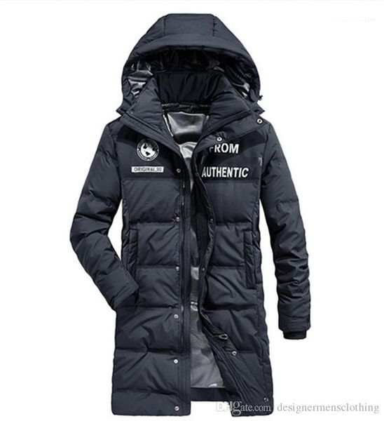 

solid color thick long sleeve hooded designer men down coats fashion long cardigan male outerwear winter men parkas, Black
