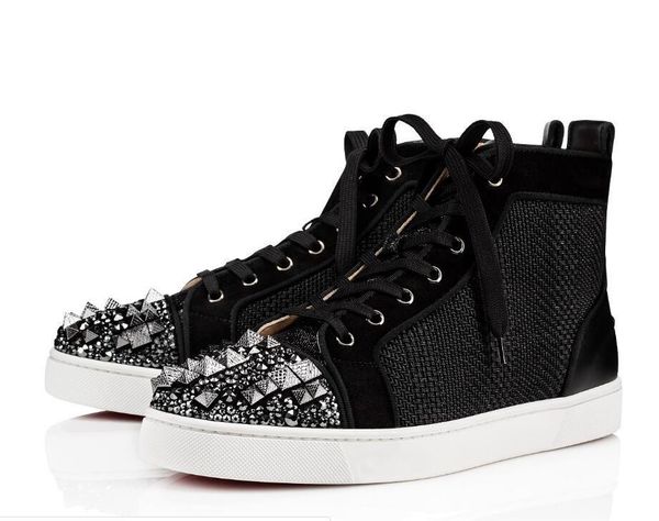 

2019 red bottom sneakers men blue mesh breather orlato glitter diams/veau velours positano mesh fabric red sole spiked wholesale d09, Black