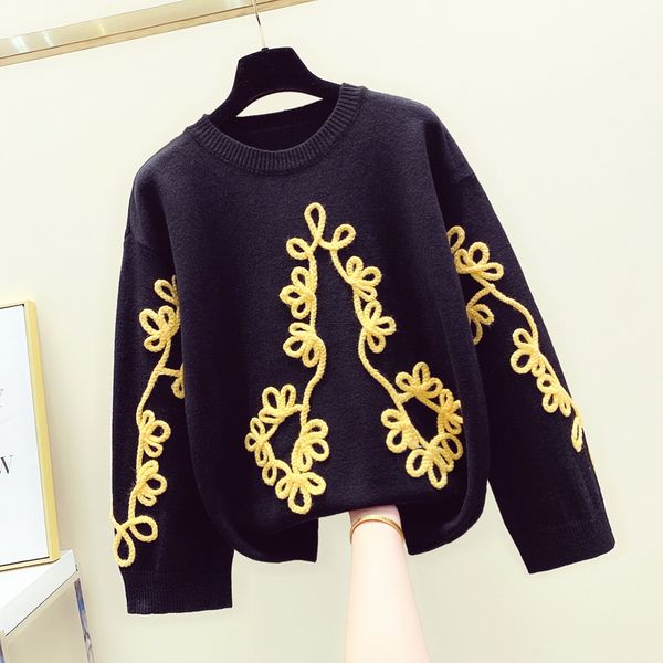 

autumn winter pullover knitwear flower color loose sweaters women's black knitting shirt girls lady casual long sleeve sweater, White;black