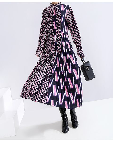 

casual dresses 3 styles women fashion printing stitching summer spring dress long, Black;gray