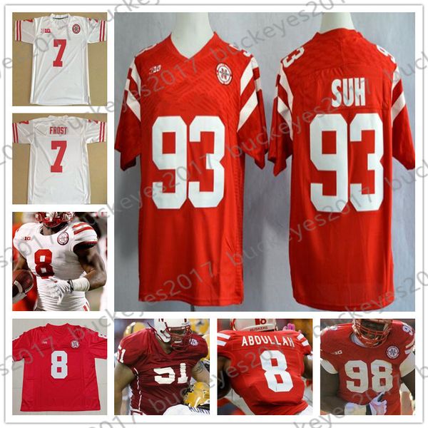 

ncaa huskers nebraska cornhuskers #93 ndamukong suh 51 richie incognito 80 kenny bell 98 vincent valentine retired red white jerseys s-4xl, Black