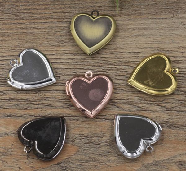 

20 pcs 22.5*23mm locket pendant blank setting charm metal copper heart p locket 6 colors plated pendant for jewelry making, Silver