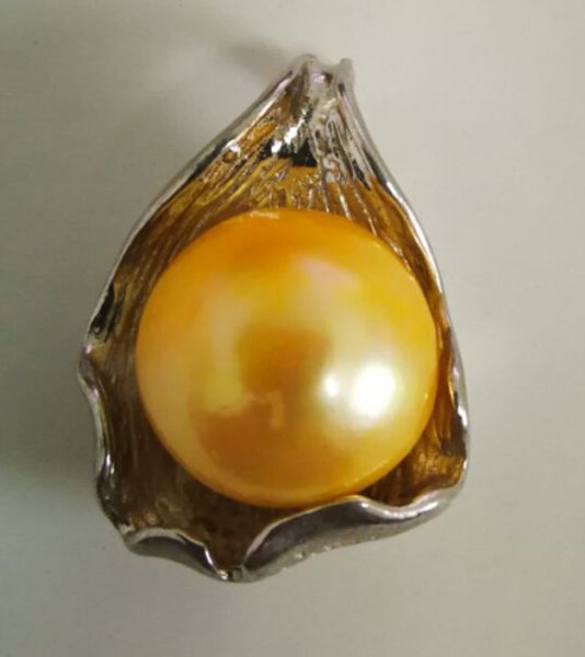 

stunning 12 mm natural south sea gold pearl pendant 925 silver