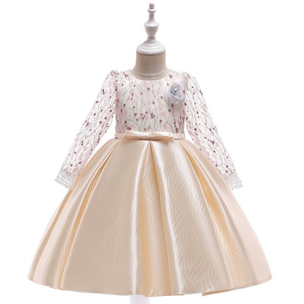 

princess flower girls dresses long issusion sleeves baby kids toddler dresses for wedding birthday party girls tutu dresses, White;blue