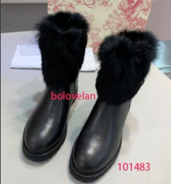 

2019 new leather side zipper round head thick snow boots women's boots, Black