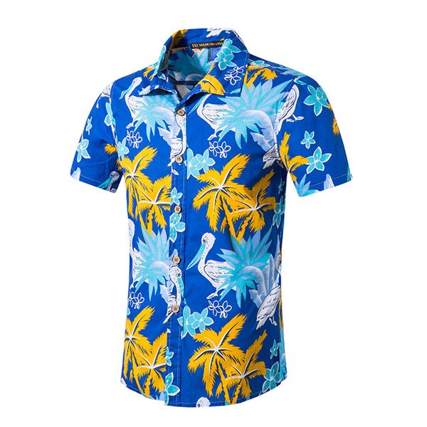 

2019 men women fashion new beach style casual shirt printing cotton short sleeve men's shirt camisa masculina camicia uomo, White;black