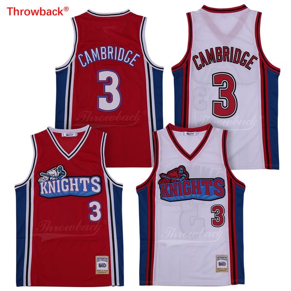 

cambridge jersey #3 like mike la knights movie basketball jerseys white red stiched name & number & logo, Black;red