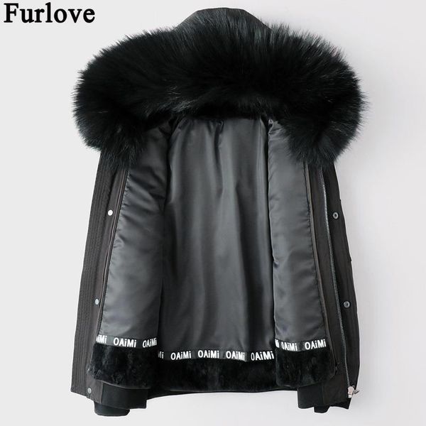 

furlove 2019 parka winter jacket men parka real fur coat big natural raccoon fur collar hooded parkas warm thick, Black