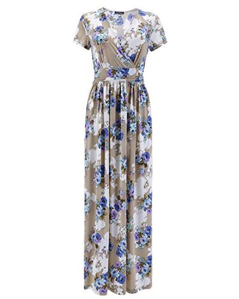 

ouges women's v-neck pattern pocket maxi long dress, Black;gray