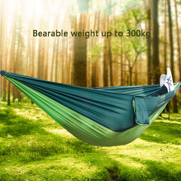 

outdoor foldable hammock field camping parachute cloth swing hanging bed nylon hammock with ropes carabiners 9 colors dh1339