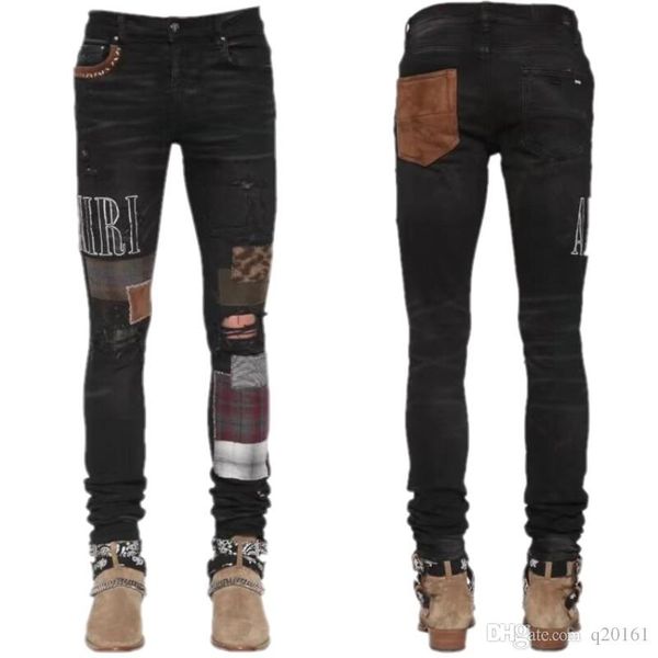 

2020 designer mens jeans distressed motorcycle biker jeans slim ripped hole stripe famous brand denim pants designer jeans, Blue