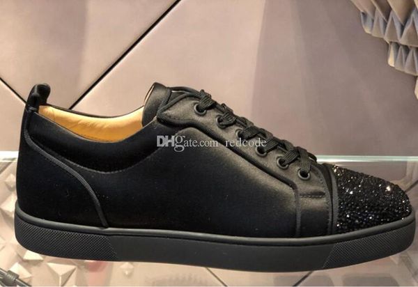 

fashion black slik leather with strass red bottom shoes for women,men casual walking outdoor trainers -- party wedding dress