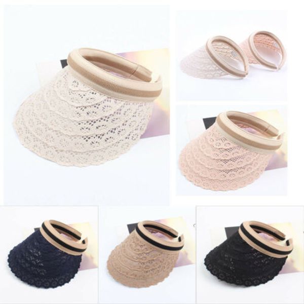

female summer sun empty hat solid lace sun visor hats ladies summer comfortable sombrero hats, Blue;gray