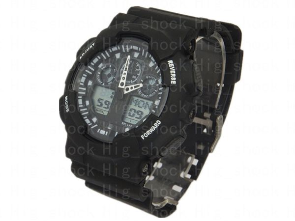 

classic 100 model brand men's wristwatch, sport dual display gmt digital led reloj hombre army military watch relogio masculino, Slivery;brown