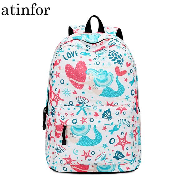 

atinfor cute printing waterproof women backpack design fancy polyester fabric lapbookbag middle school student bag girls