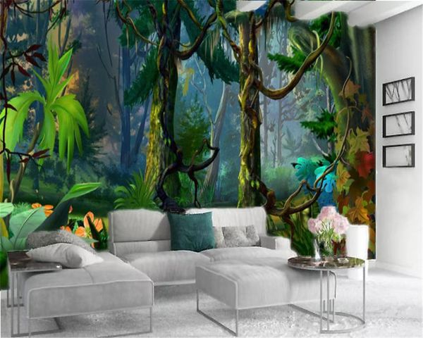 3d Wallpaper Mural Floresta densa de floresta tropical Impressão Digital HD decorativa bonito Wallpaper