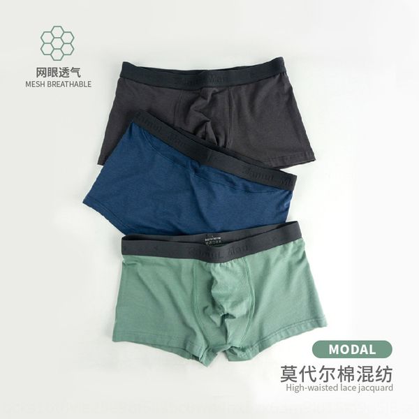 

men's underwear underwear pure cotton modal personalized solid color middle waist mesh breathable comfortable boxer pants, Black;white