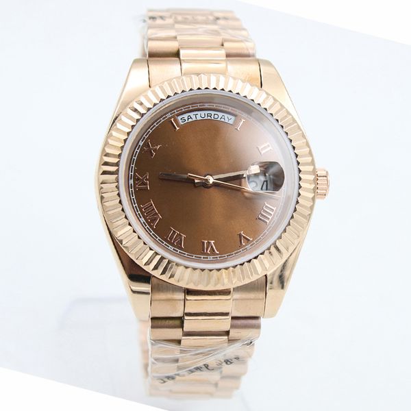 

горячая мода 18 цветов роскошные часы автоматический daydate мужчины автоматический самозавод 40 мм 18 карат часы из нержавеющей стали наруч, Slivery;brown