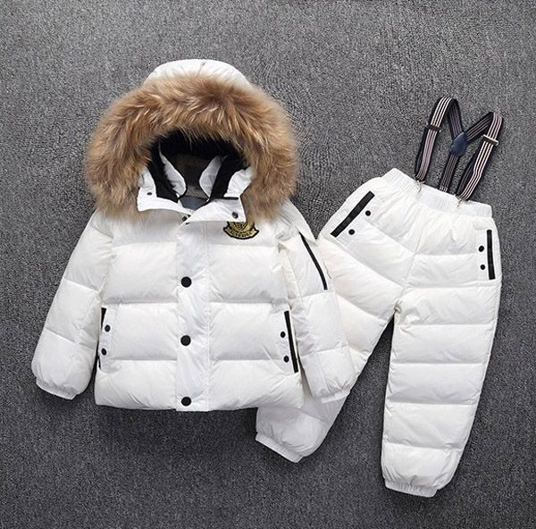 

children down jacket set's winter baby suit two thick boys and girls down ski jacket, White