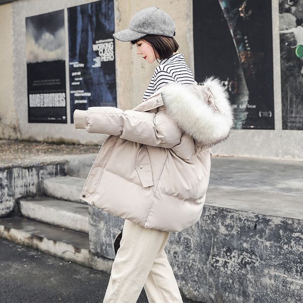 

kmetram fashion parka winter jacket women clothes 2019 faux fur collar korean jacket women coat warm parkas manteau femme yjfhq, Black
