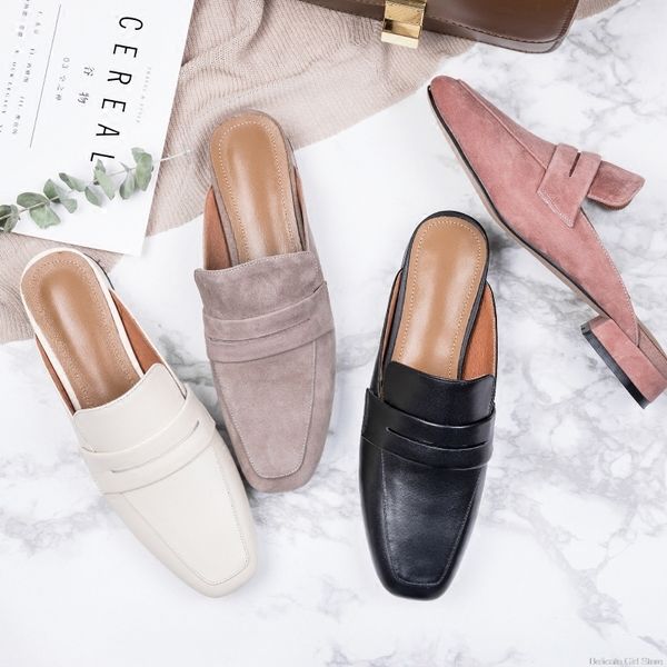 

flat shoes 2020 fashion brand mules for women genuine leather slip on slingback women slipper summer sandals women's shoes y200706, Black