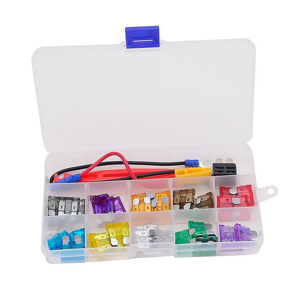 

motorcycle car boat fuse replacement kit 2a/3a/5a/7.5a/10a/15a/20a/25a/30a/35a - fuse puller included