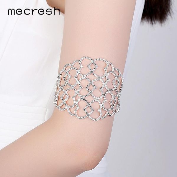 

mecresh silver color crystal bracelets for women romantic heart bridal wedding pulseras prom jewelry valentine's day gift msl333, Golden;silver
