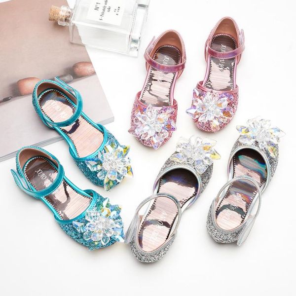 

jy children girl crystal glass flower rhinestone girls flat shoes party princess shoes half sandals 24-35 3colors v8-23 gzx04, Black;grey