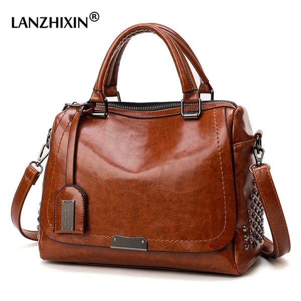 

известные торговые марки нефти wax leather rivet boston bag crossbody сумки для женщин 2019 tote shouler сумка роскошные сумки женские сумки