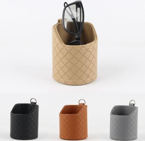 

auto vent outlet trash box pu leather car mobile phone holder storage bag organizer automobile hanging box car styling