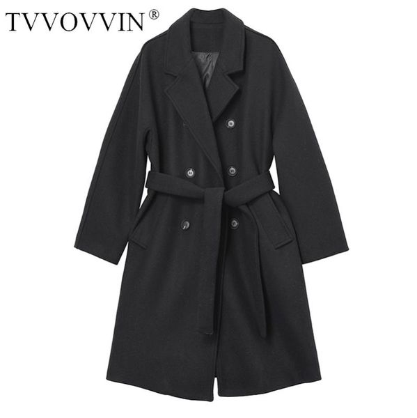 

loose fit black brief bandage long woolen coat parkas new long sleeve women fashion tide autumn winter 2020 1n380