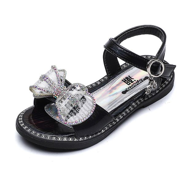 

kids comfortable sandals summer girls sweet elegant princess sandals children fashion rhinestone with bow party shoes size 26-36, Black;red