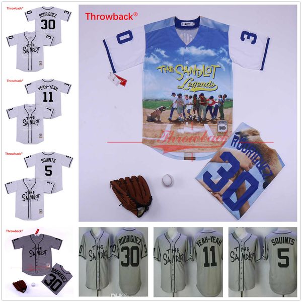 

The Sandlot Benny Jersey Baseball 30 The Jet Rodriguez 5 Michael Squints Palledorous 11 Alan Yeah-Yeah McClennan Movie Stiched Jerseys Gray