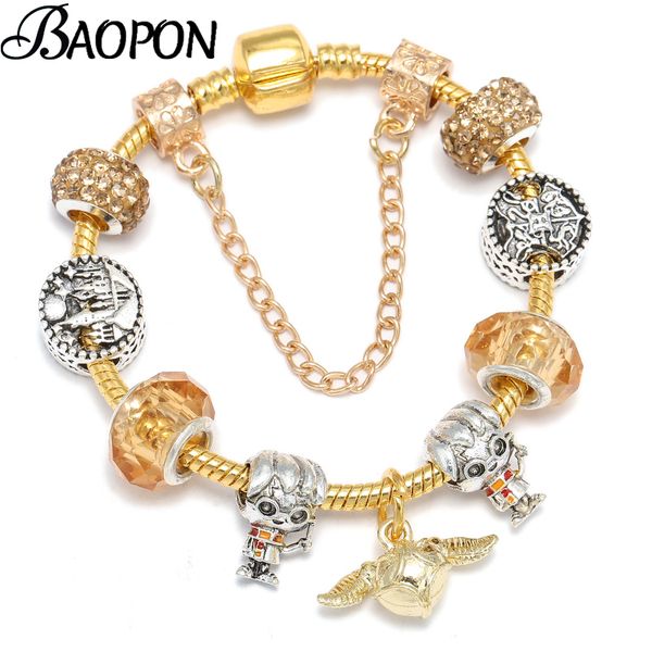 

baopon european style gold color charm bracelet with harry magic beads bracelets bangle for women kids jewelry gift dropshipping, Golden;silver