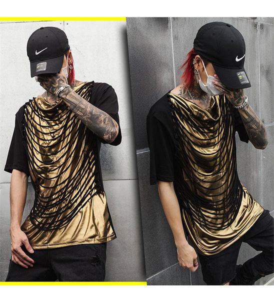 

mens designer hollow out tshirts breathable short sleeve crew neck loose contrast color casual homme apparel, White;black