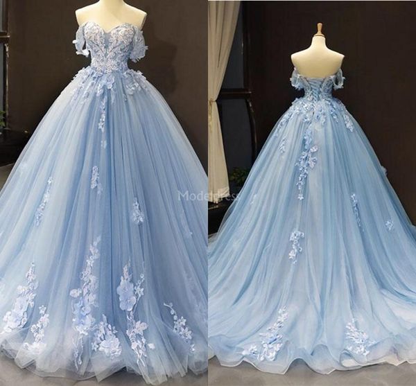 

gorgeous 2020 new light sky blue evening dresses off shoulder hand made flowers appliques elegant formal party prom gowns plus size vestidos, Black;red