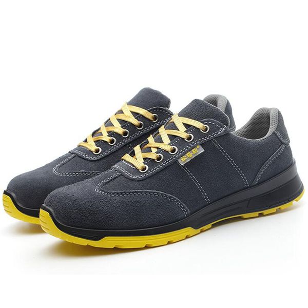 

new arrival men's large size casual steel toe cap work safety shoes non-slip sneakers cow suede leather security boots protect, Black