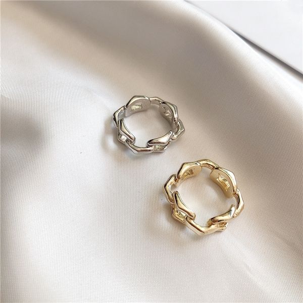 

vintage korean style geometric irregular metal chain link finger rings personality fashion jewelry women girl gifts party, Golden;silver