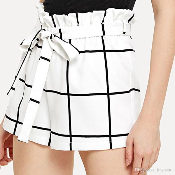 

chamsgend fashion women shorts summer womens plaid mid loose waist short pants trousers jersey walking shorts for 2018, White;black