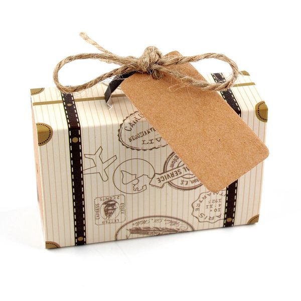 

50pcs mini suitcase kraft candy box bonbonniere wedding gift boxes travel themed party for anniversary birthday baby shower box