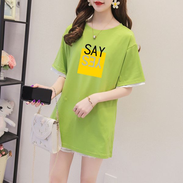 

2020 summer short sleeve medium and long letter printed t-shirt women's loose large korean women's fashion ins trend, White