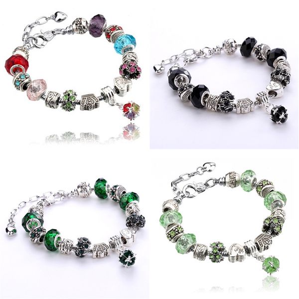 

13 colors fashion 925 sterling silver daisies murano glass&crystal european charm beads fits charm bracelets 20+3cm wholesale fj738, Red;brown