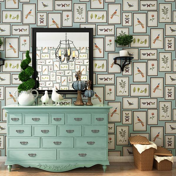 

british flower and bird picture frame nordic style wallpaper living room bedroom porch tv background wall american wall paper