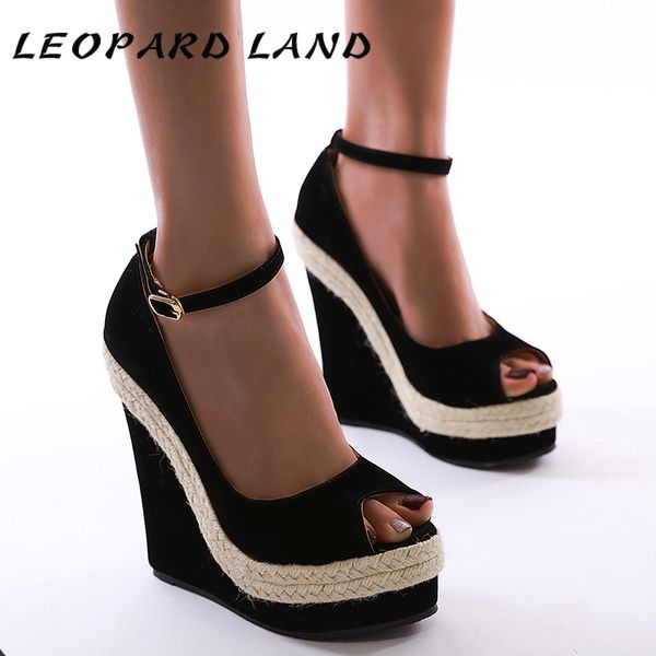 

sandals for women and ladies fish toe wedge buckle suede shallow black 13cm sandals 2020 design cwf-zg2020-79